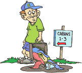 Young Man with Suitcase Falling Open